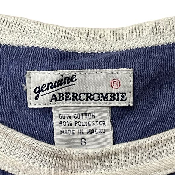 VINTAGE Abercrombie & Fitch Women’s Babydoll T-Shirt 80s Boy Sport Football Blue - Picture 3 of 6